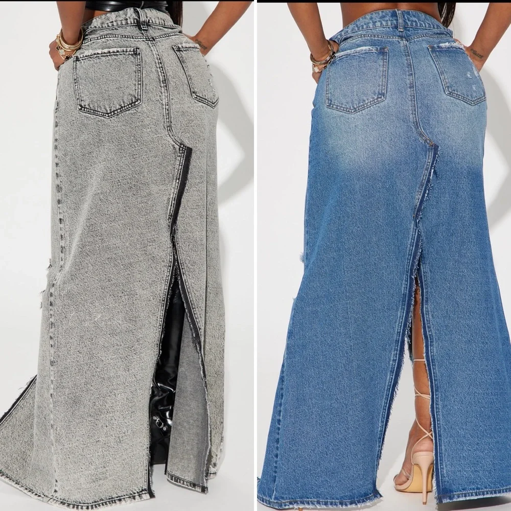 Denim Maxi Skirt - Picture 2 of 7